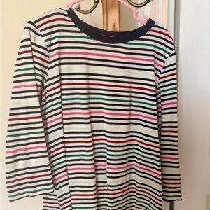 St. John's Bay White Long-Sleeve Tee with Multi-Color Stripes